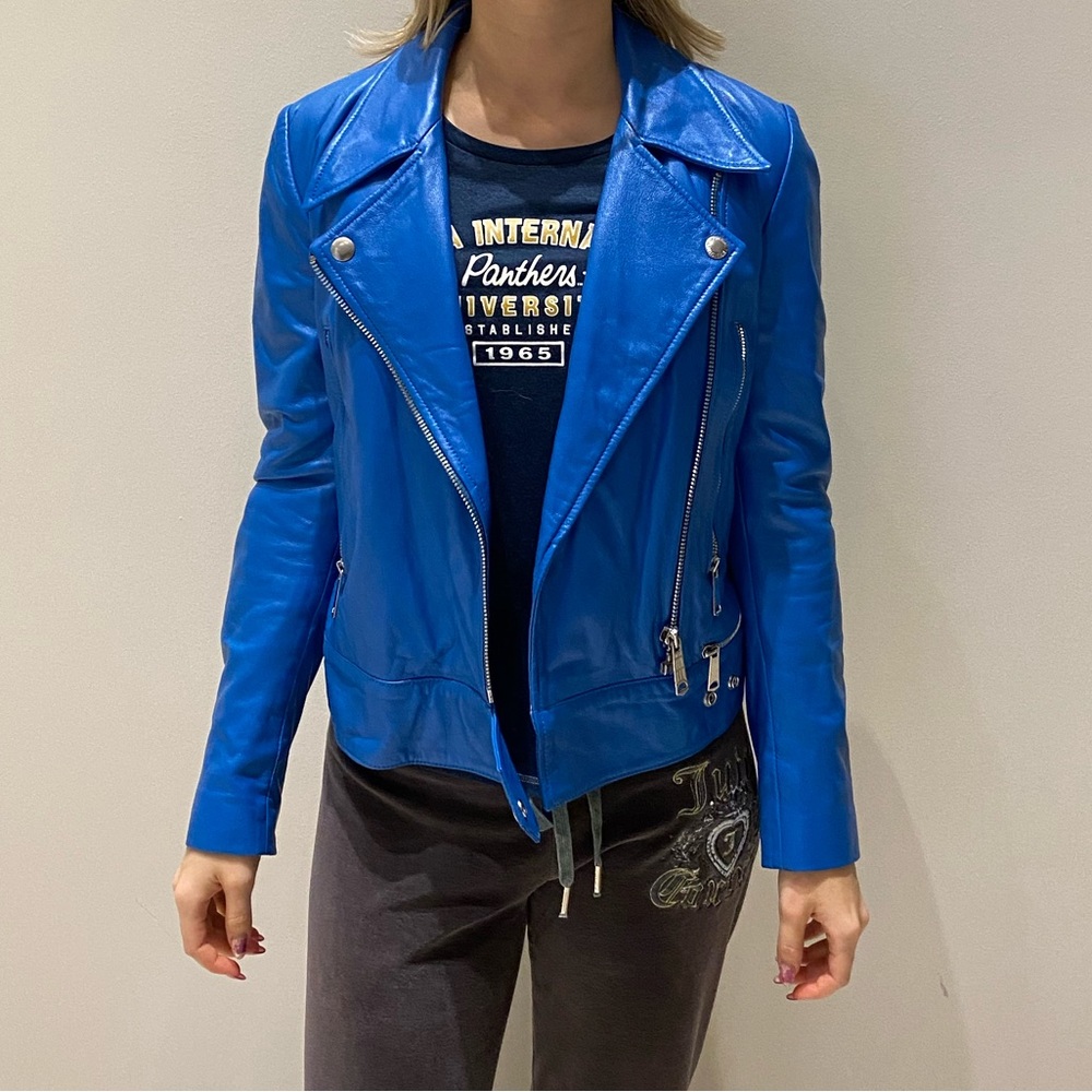 Diesel Blue Leather Jacket - Size S - Picture 3 of 9